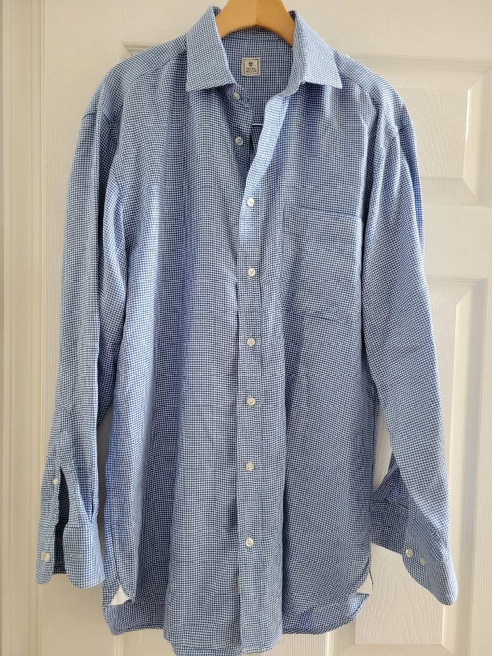 Peter Millar Mens Blue White Check long sleeve button down shirt Size Medium